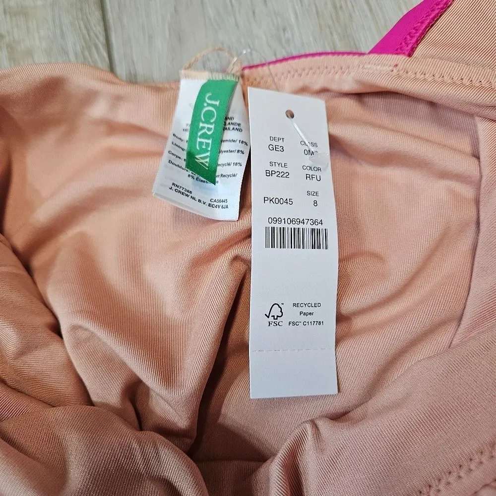 J. Crew Ruched V Neck Ruffle One Piece Swimsuit Women's 8 Fuchsia Hot Pink - Picture 6 of 8